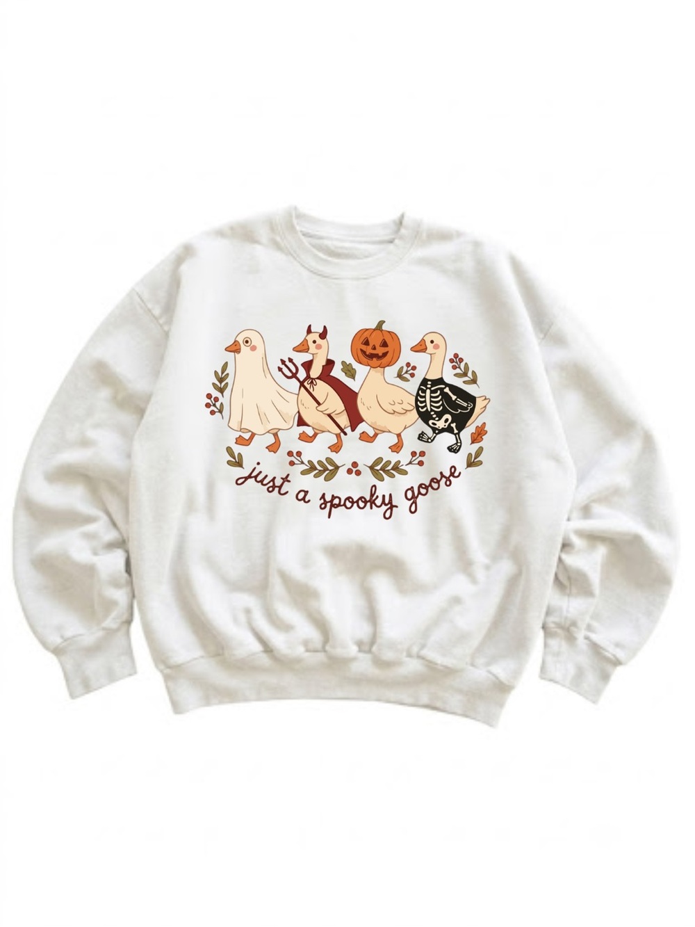 Gildan Just a Spooky Goose Halloween Graphic Sweatshirt - White